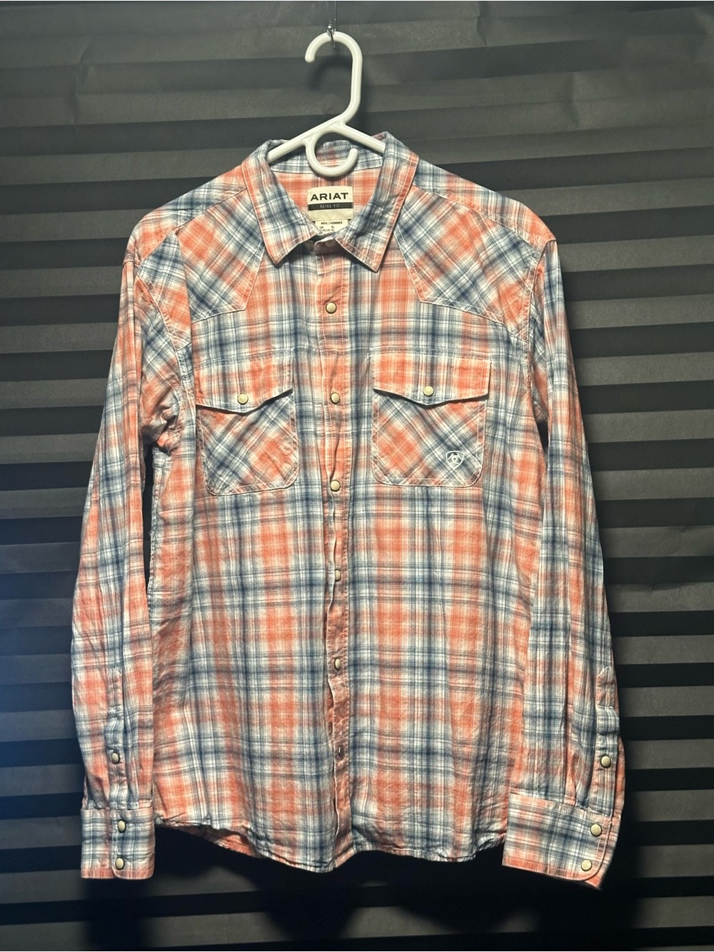 Ariat Long-Sleeve Orange and Blue Plaid Western Shirt